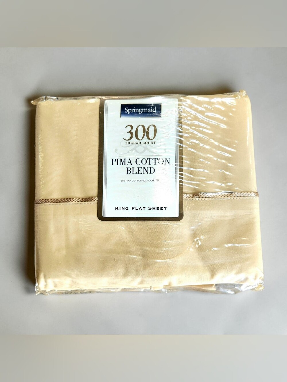 Springmaid King 300 Thread Count  Pima Cotton Blend Flat Sheet Tan Braid Trim